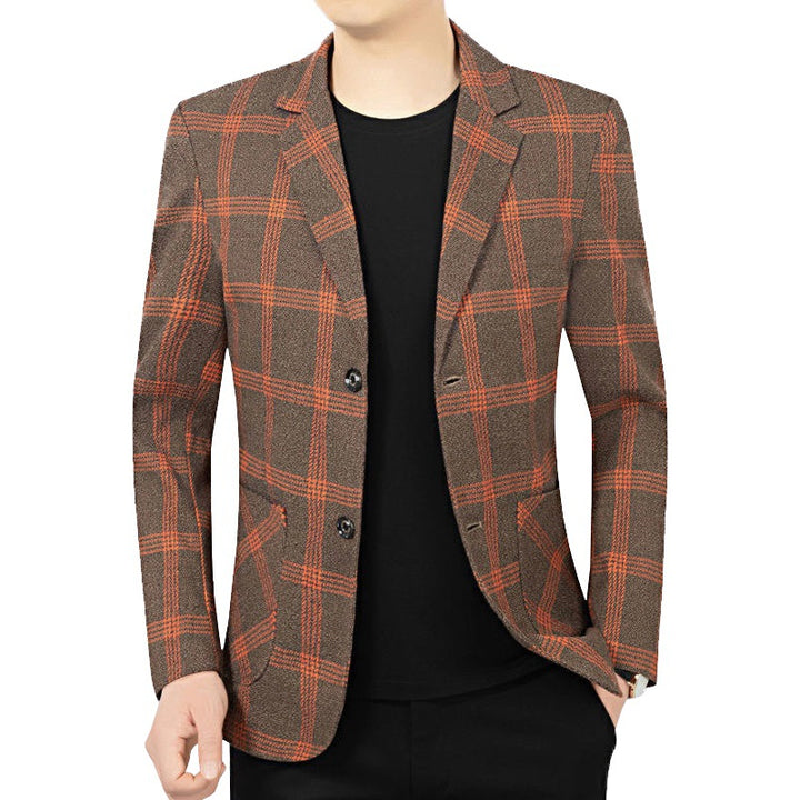 Men's Checkered Slim Blazer Made of Wool Blend with Lapel Collar Mune Fashion
