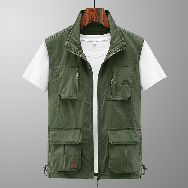 Men's Lightweight Utility Vest with Stand-Up Collar, Zipper Front and Multiple Zip Pockets Mune Fashion