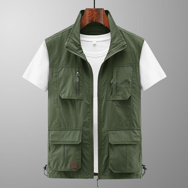 Men's Lightweight Utility Vest with Stand-Up Collar, Zipper Front and Multiple Zip Pockets Mune Fashion