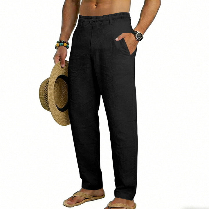 Men's airy linen relaxed pants with elastic comfort waistband and straight leg Mune Fashion