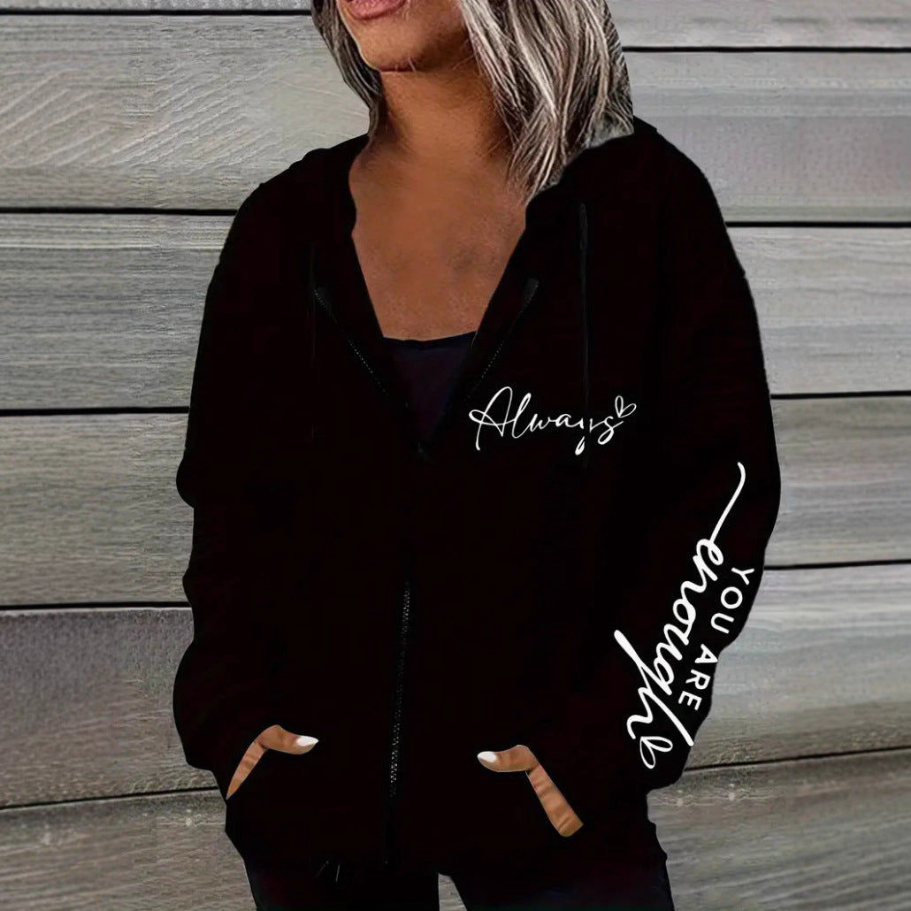 Women's oversized hooded jacket with zipper, handwritten typo application and contrast side pockets Mune Fashion