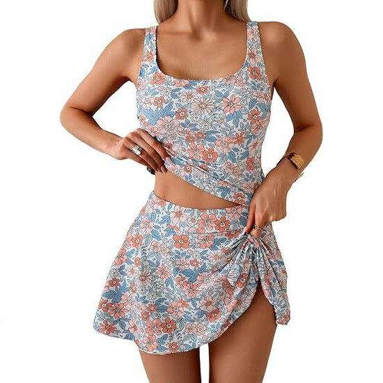 Women's Sporty Tankini Set with Flattering Skirt Mune Fashion
