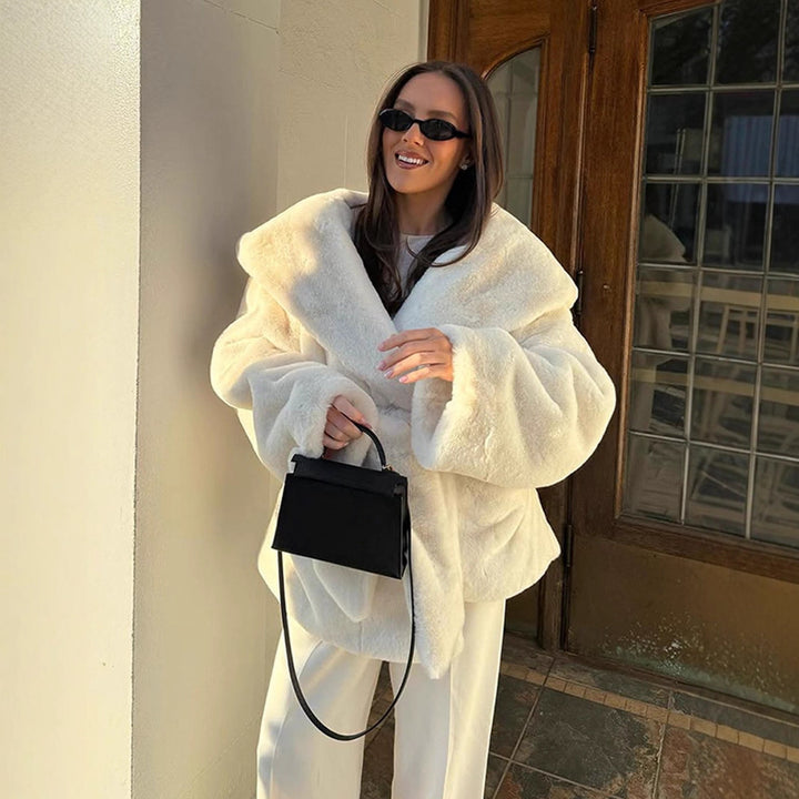 Women's Oversized Teddy Coat with Extra Large Shawl Collar and Wrap Belt Mune Fashion