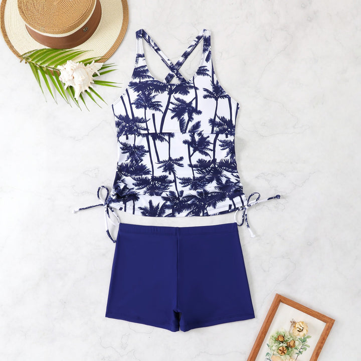 Ladies Sporty Tankini Set with Floral Design and Adjustable Cuffs Mune Fashion