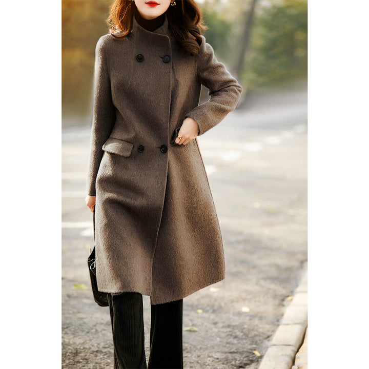 Women's Elegant Wool Coat with Stand Collar Mune Fashion