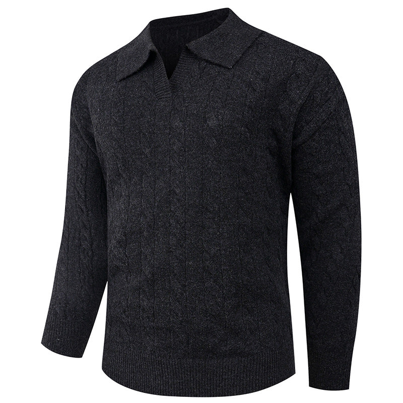 Men's cable knit polo with polo collar and ribbed cuffs made of fine wool blend Mune Fashion