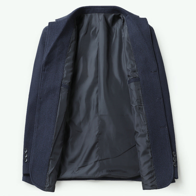 Men's Single-Breasted Jacket in Herringbone Look with Patch Front Pockets and Full Lining Mune Fashion