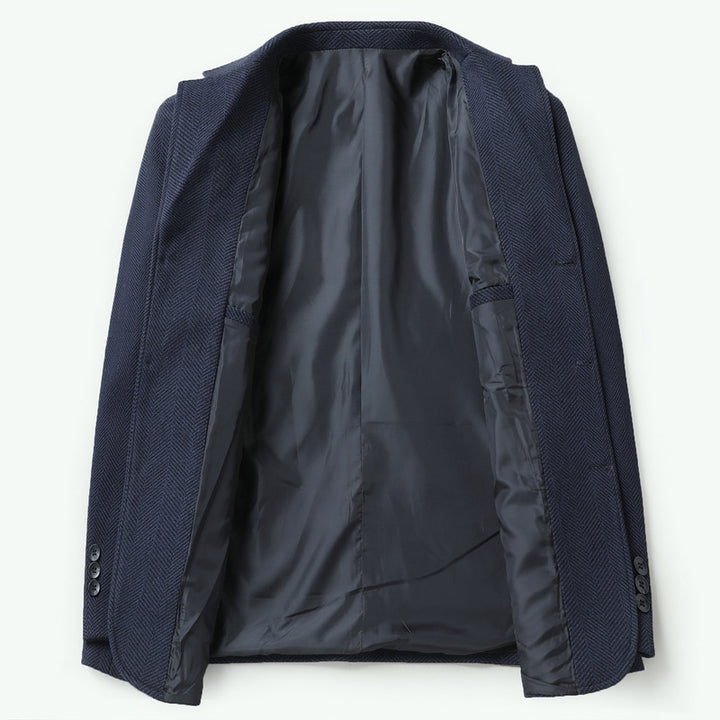 Men's classic blazer made of wool blend with herringbone pattern and轻内衬 Mune Fashion