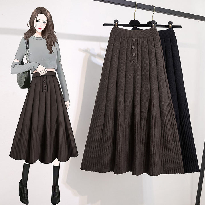 Ladies Elegant Pleated Skirt with Button Details Mune Fashion