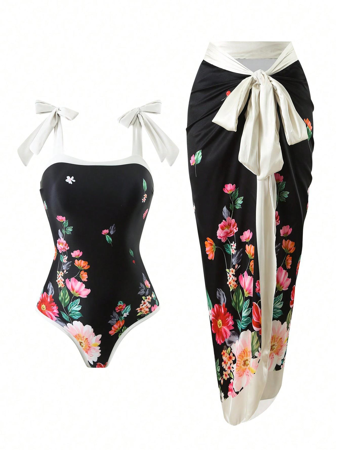 Women Elegant Swimsuit with Floral Accents and Fashionable Wrap Skirt Mune Fashion