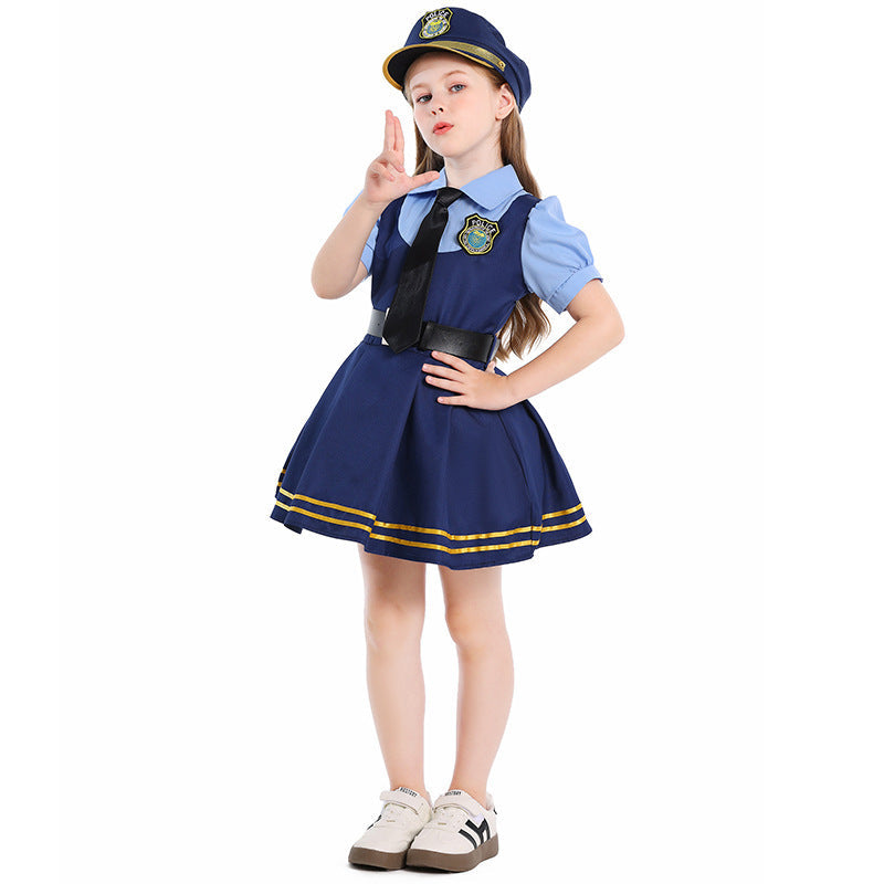Girl Police Costume with Shirt, Skirt and Ear Applications Mune Fashion
