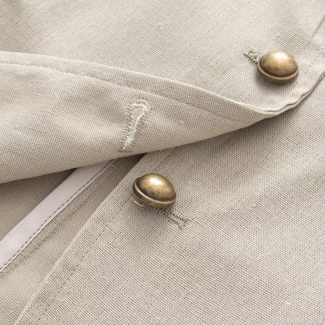 Women Tailored Stand Collar Blazer with Decorative Metal Buttons Mune Fashion