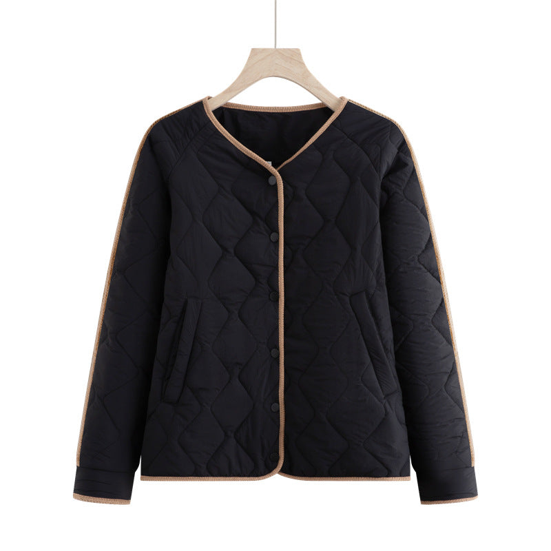 Women’s quilted transitional jacket with diamond stitching, round neck and press stud placket Mune Fashion