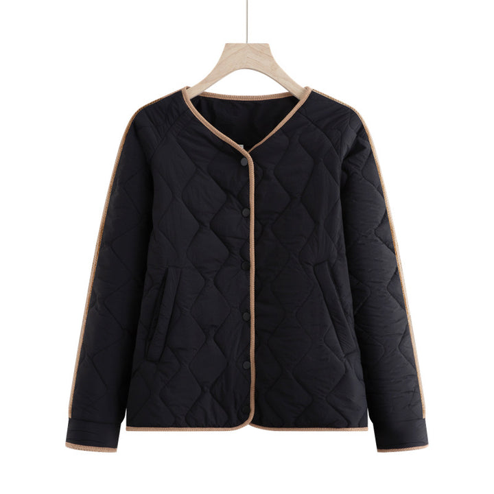 Women’s quilted transitional jacket with diamond stitching, round neck and press stud placket Mune Fashion