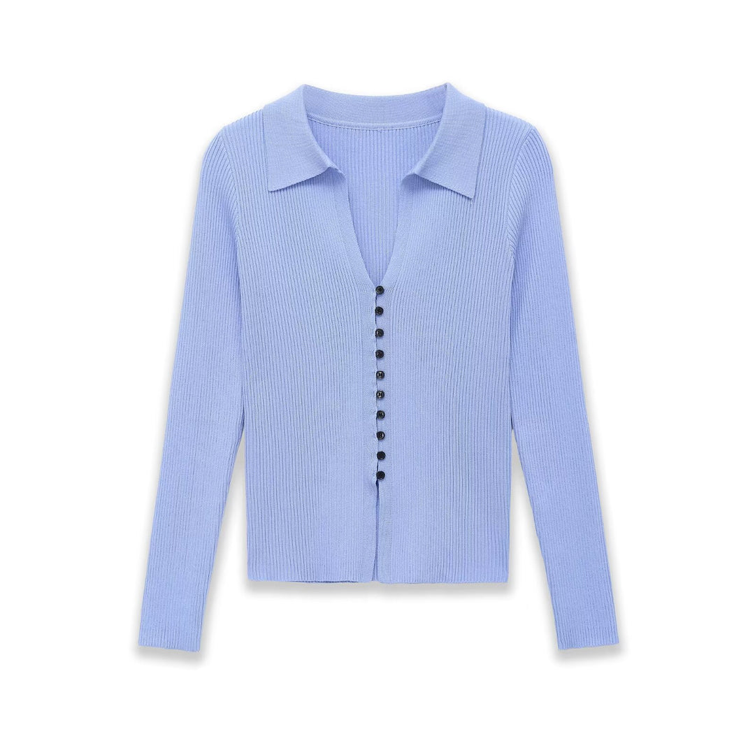 Women's knit cardigan with ribbed structure and polo collar Mune Fashion