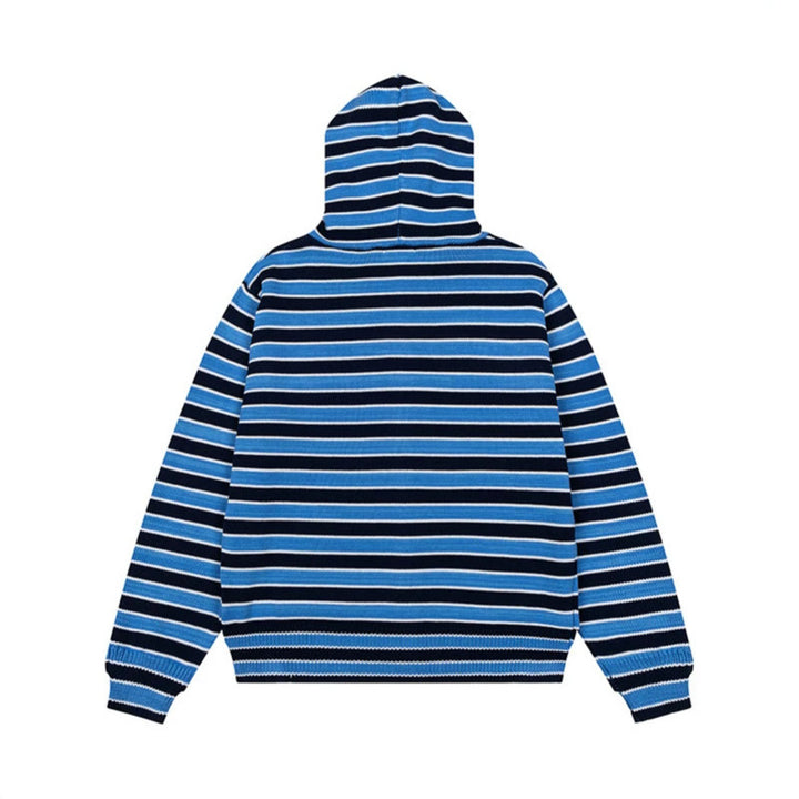 Women's Striped Hooded Cardigan with Full Zip and Pockets Mune Fashion