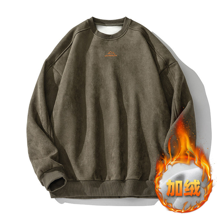 Unisex Oversized Round Neck Sweatshirt with Minimalist Mountain Embroidery Mune Fashion