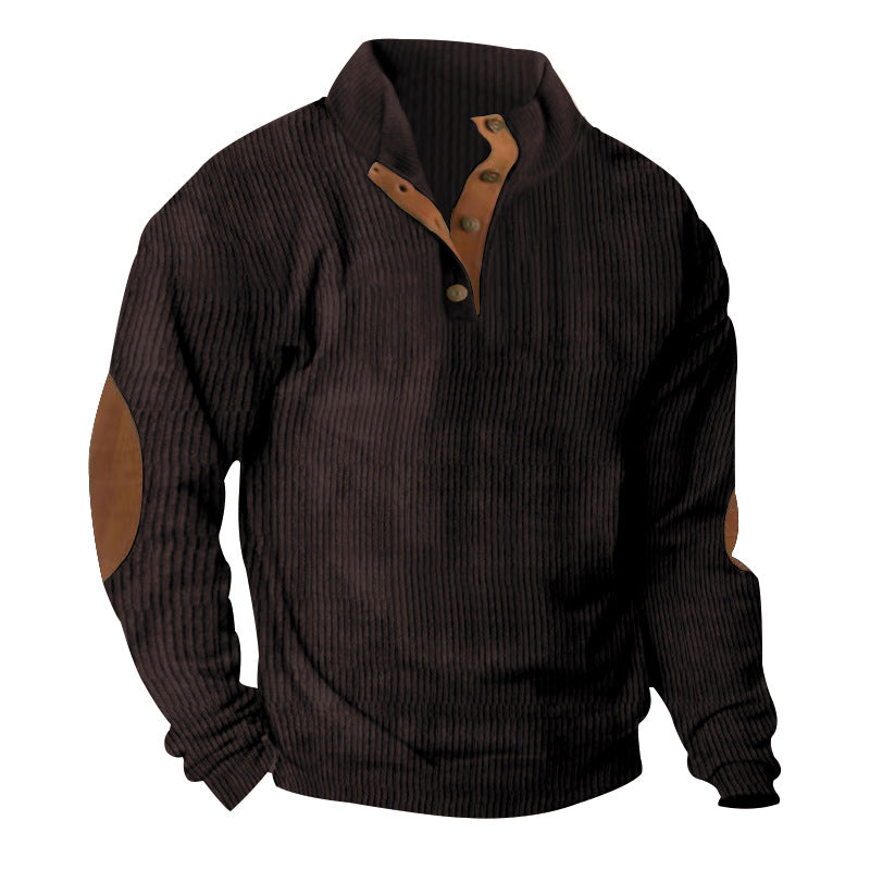 Men's ribbed knit sweater with stand-up collar and decorative elbow patches Mune Fashion