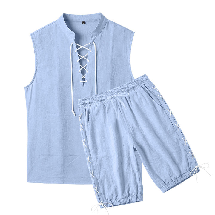 Men's sleeveless leisure set with lace collar and drawstring Bermuda Mune Fashion