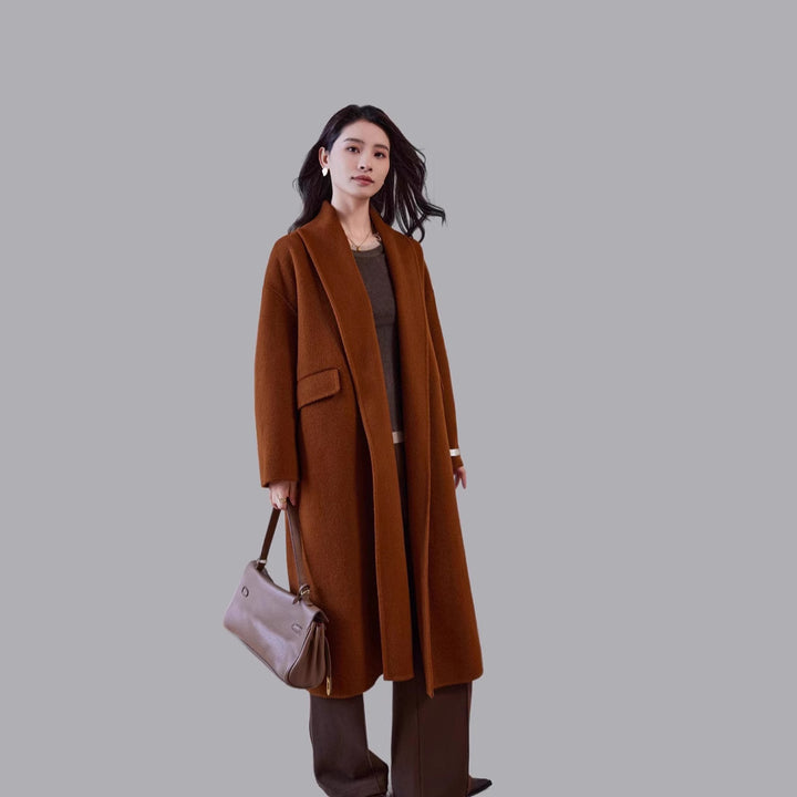 Women's Oversized Wool Coat with Classic Notch Lapel Mune Fashion