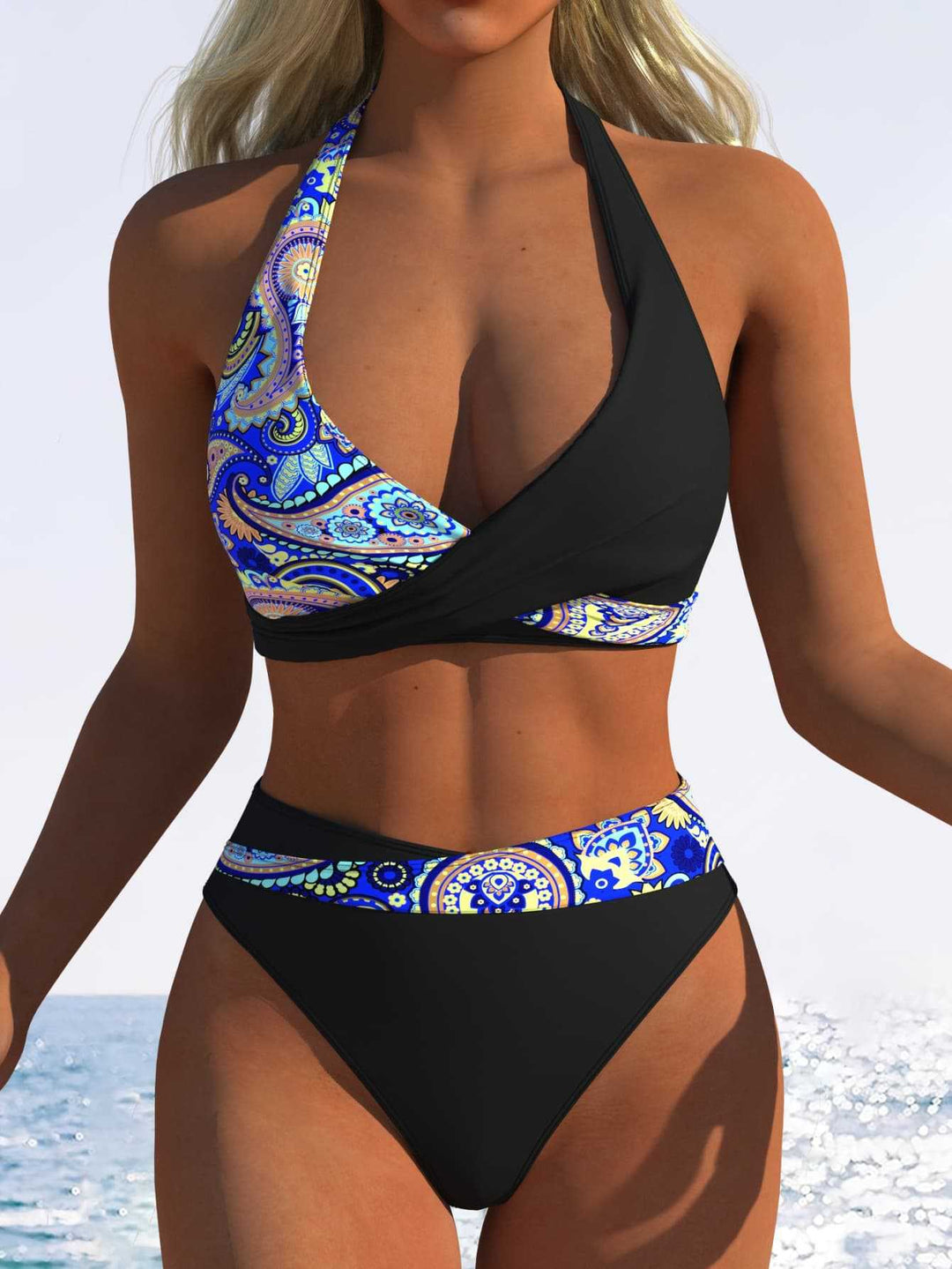 Ladies High-Cut Bikini Set with Fashionable Wrap Top and Elastic Waist Mune Fashion