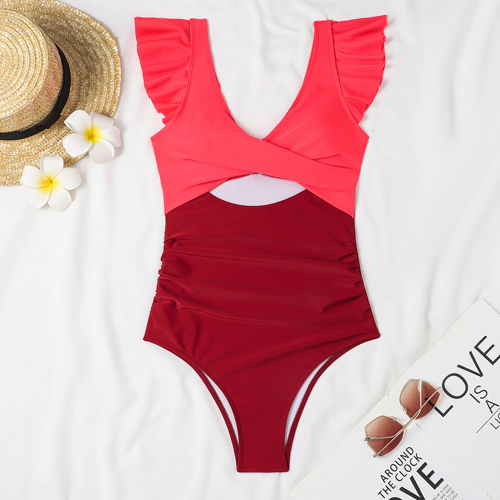Women One-Piece Swimsuit with Elegant Wrap Design and Feminine Ruffle Details Mune Fashion
