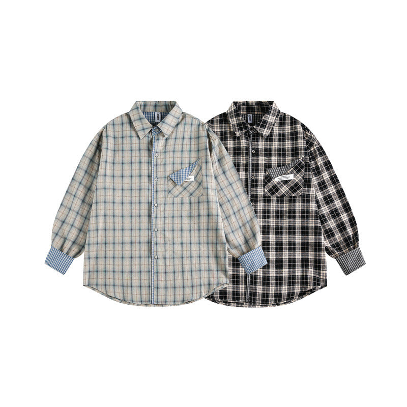 Unisex Oversize Shirt Jacket in Check Pattern with Asymmetric Chest Pocket and Contrast Cuffs Mune Fashion