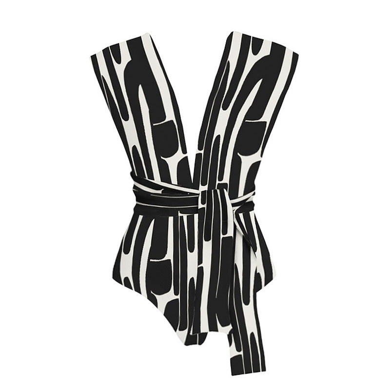 Women's Trendy Cut-Out Swimsuit with Wide Straps and Tied Belt Mune Fashion