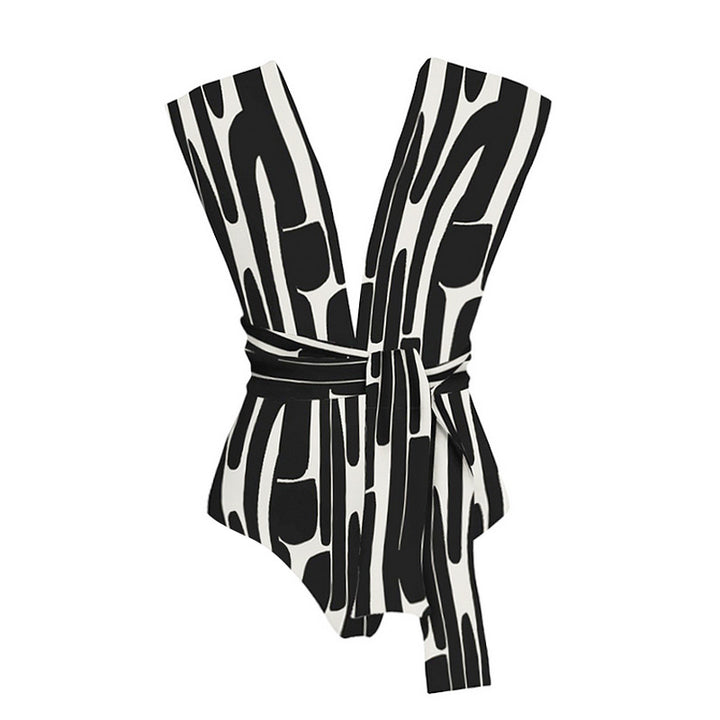 Women's Trendy Cut-Out Swimsuit with Wide Straps and Tied Belt Mune Fashion