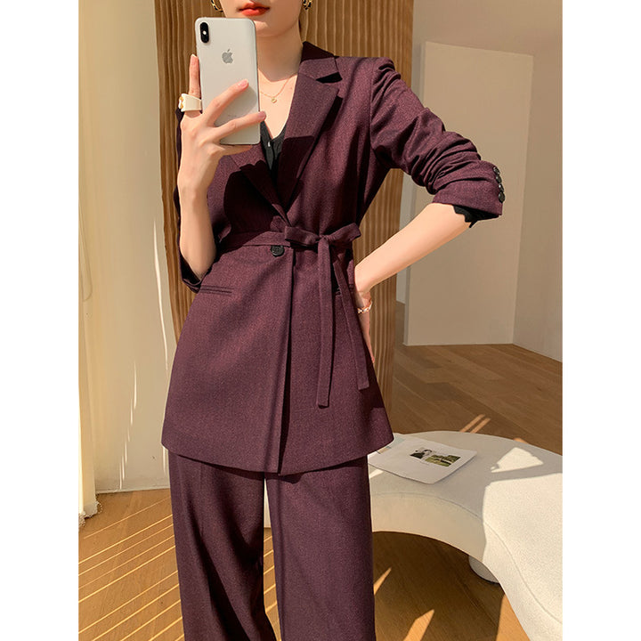 Women Elegant Blazer Set with Waist Belt Mune Fashion