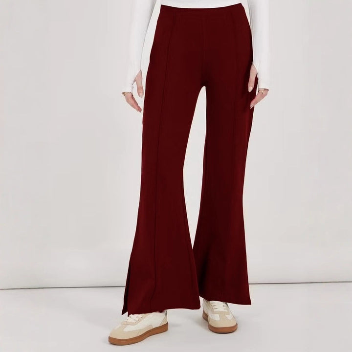 Women’s flared pants with high waist, continuous crease and side hem slit Drune