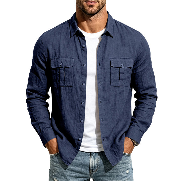 Men's linen shirt with chest pockets and casual overshirt Mune Fashion