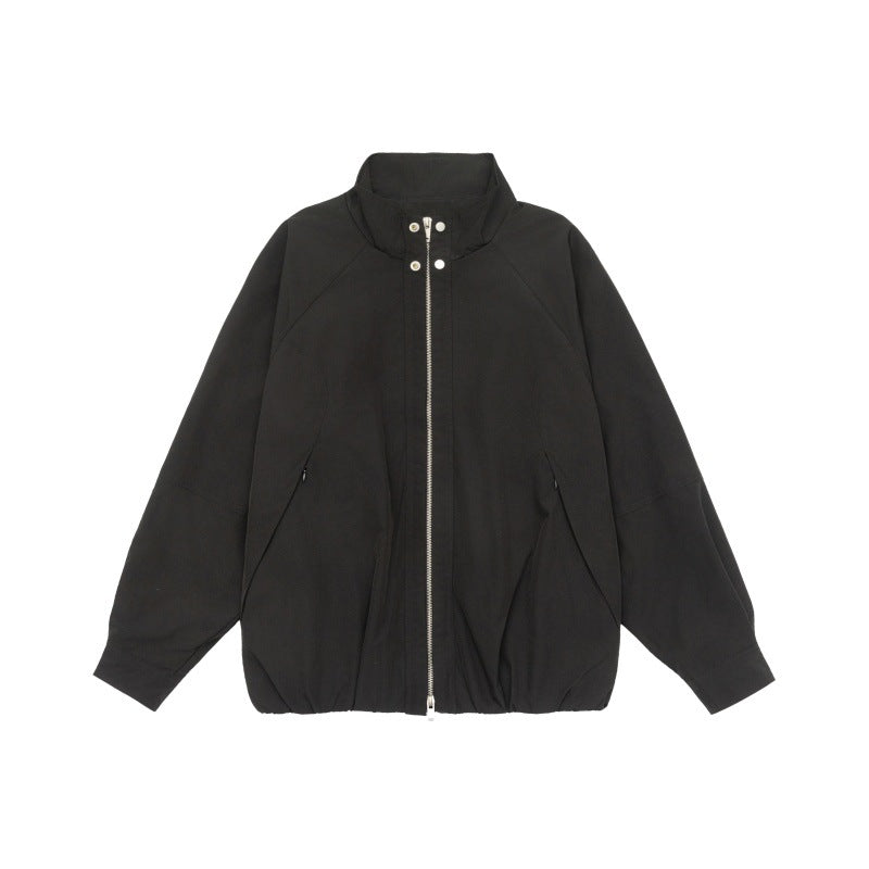 Women's Lightweight Raglan Bomber Jacket with Stand Collar and Elastic Hem Mune Fashion