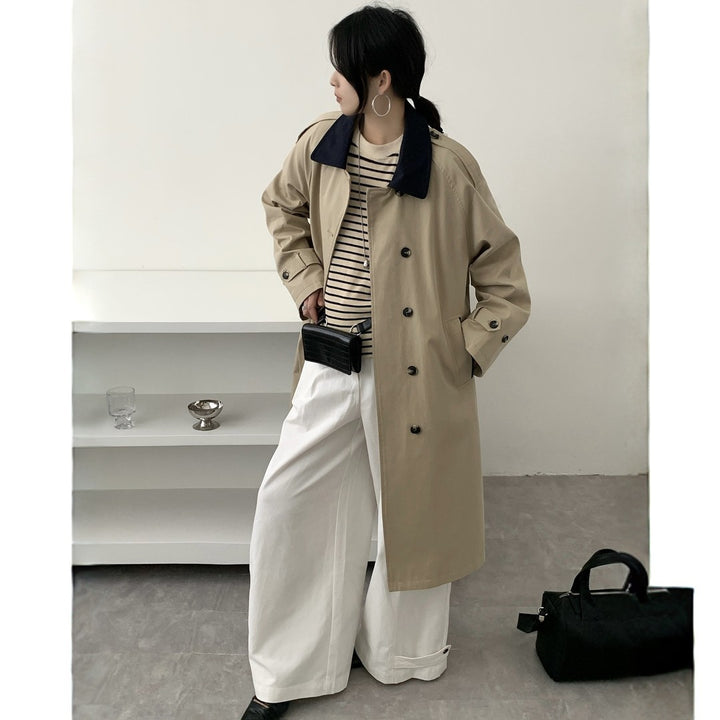 Women's Longer Water-Repellent Trench Coat with Back Cape and Stand Collar Mune Fashion