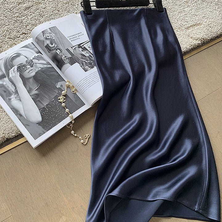 Women Elegant Satin Midi Skirt Mune Fashion