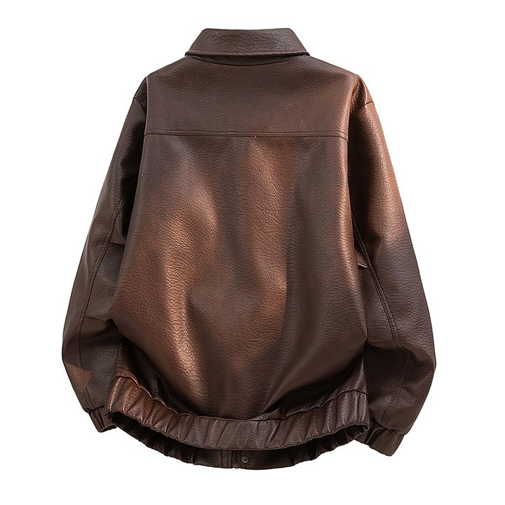 Men's Casual Faux Leather Jacket with Elastic Waistband Mune Fashion