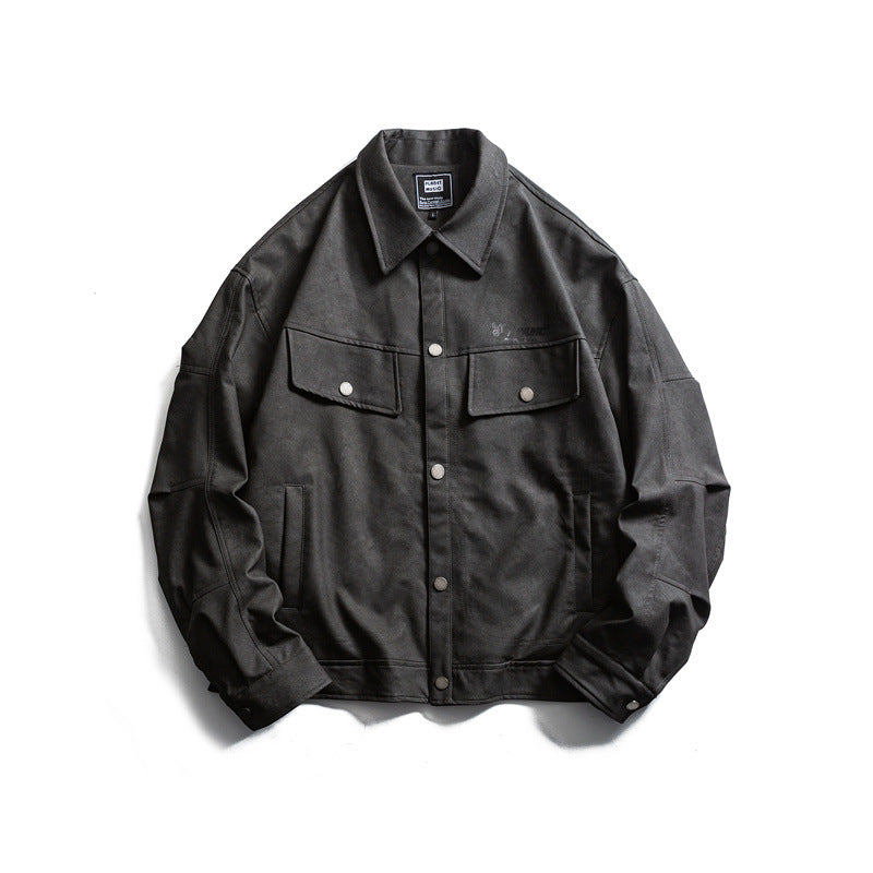 Men's short-cut canvas trucker with velour look, flap pockets and press stud placket Mune Fashion