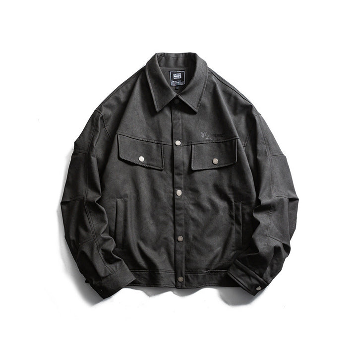 Men's short-cut canvas trucker with velour look, flap pockets and press stud placket Mune Fashion