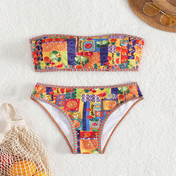 Women’s bandeau bikini with colorful pattern and elastic bottom Mune Fashion