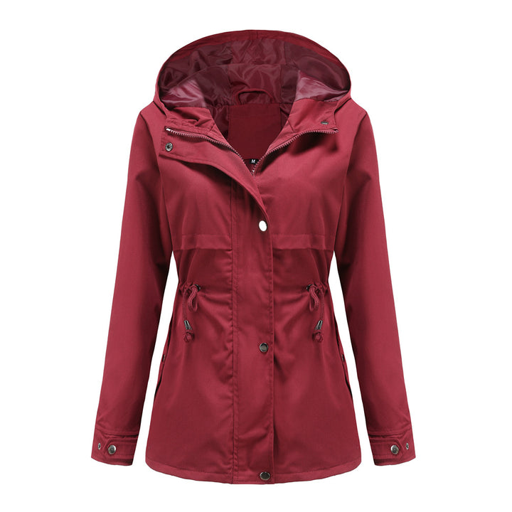 Women's breathable transitional jacket with hood, waist drawstring and concealed snap button placket Mune Fashion