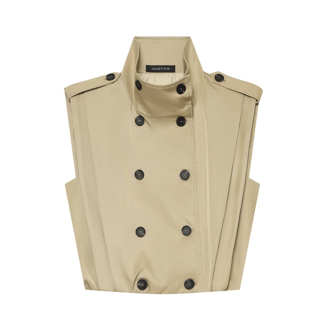 Women Sleeveless Trench Vest with Double Breasted and Stand Collar Mune Fashion