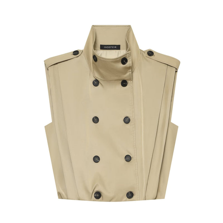 Women Sleeveless Trench Vest with Double Breasted and Stand Collar Mune Fashion