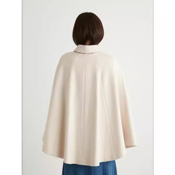 Women’s short cape coat in blazer style with belt and shirt collar Mune Fashion