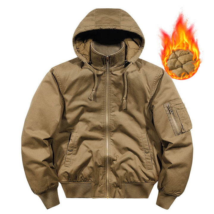 Men's padded hoodie canvas field jacket with sleeve pocket and thermal lining Mune Fashion