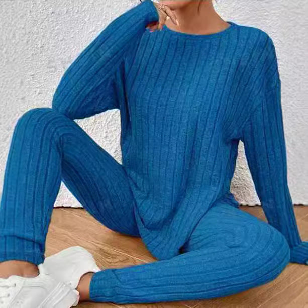 Women's Ribbed Fine Knit Relax Set with Oversized Sweater and Slim Jogger Pants Mune Fashion