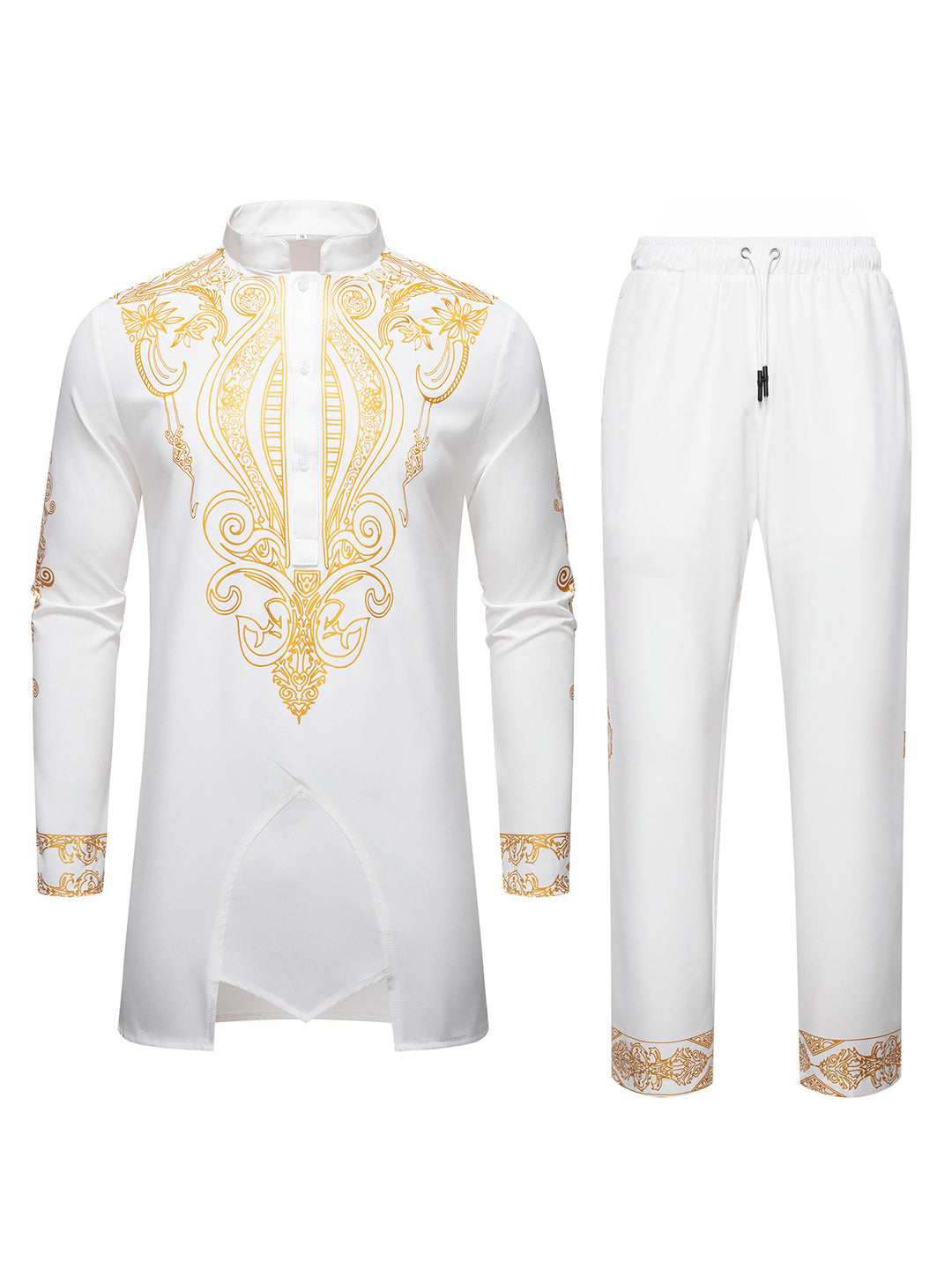 Men's Tunic Suit with Stand Collar and Ornamental Gold Application Mune Fashion