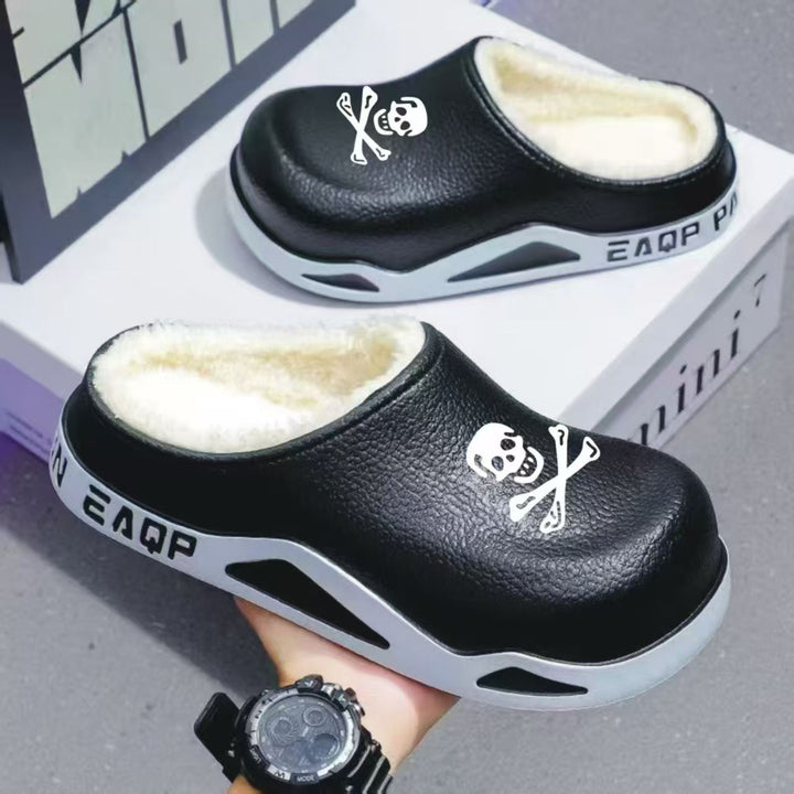 Men's Padded PU Clogs with Skull Print and Profiled EVA Sole Mune Fashion