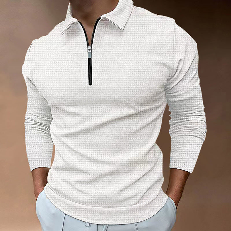 Men's Fine Waffle Knit Half-Zip Polo with Kent Collar & Long Sleeve Mune Fashion