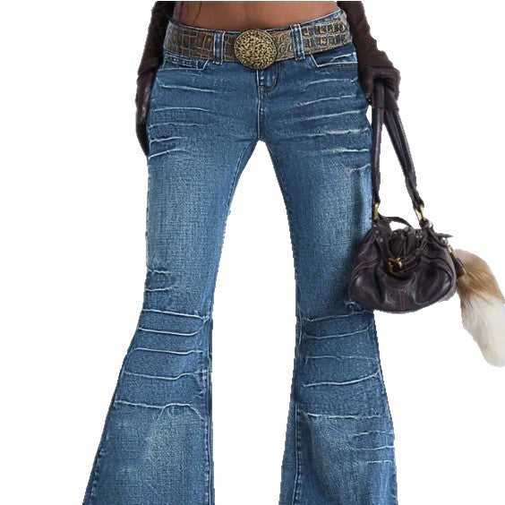 Women's High-Waisted Vintage Flared Jeans in Seventies Style with Horizontal Ribbed Look and Extra Wide Flare Mune Fashion