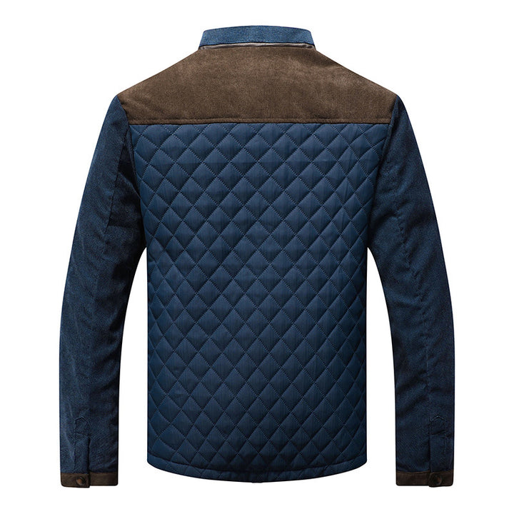 Men's Padded Diamond Quilted Jacket with Stand-Up Collar and Contrast Trimming Mune Fashion